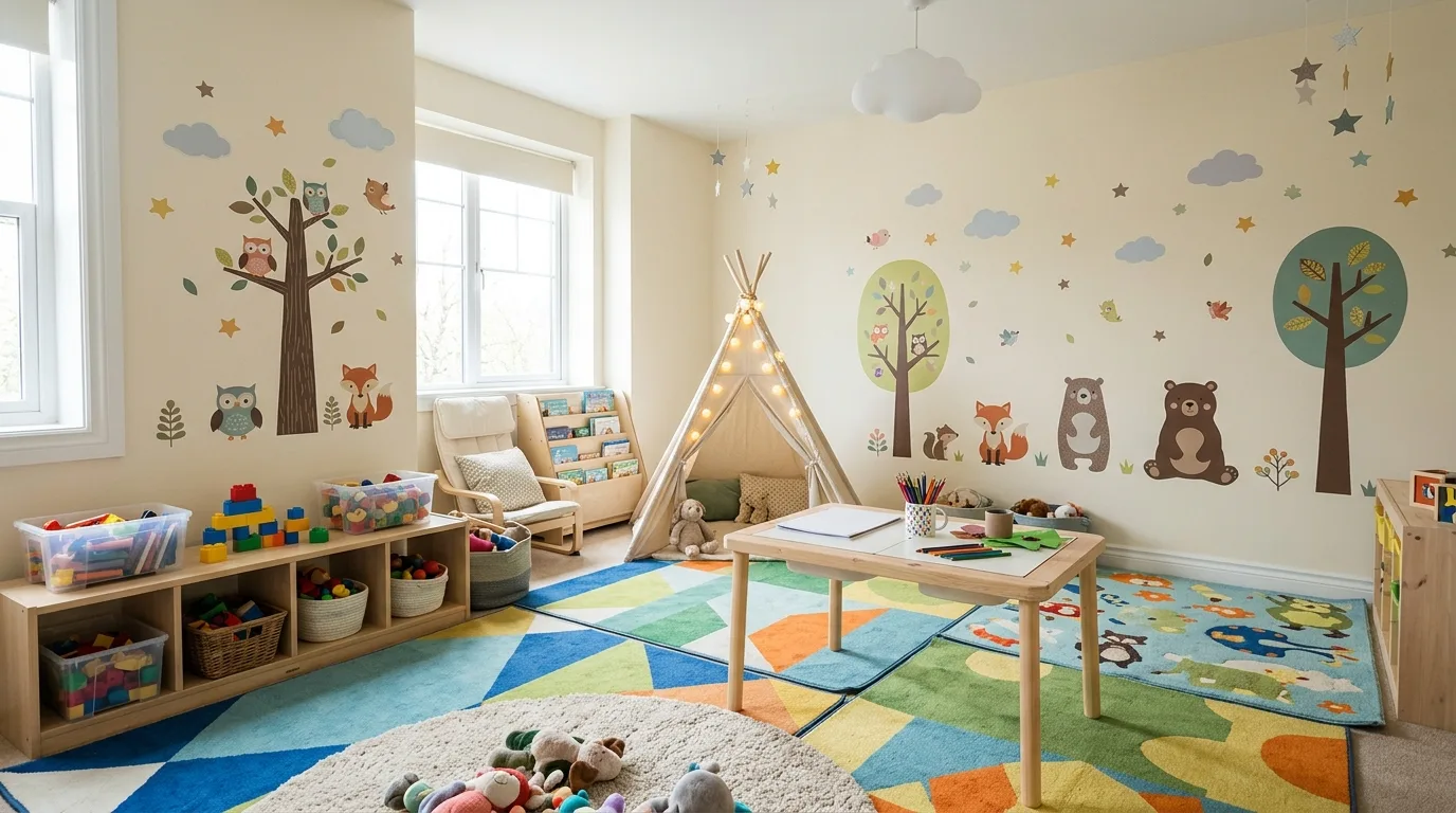 Use labeled storage to make cleanup more intuitive inspiration for a kids playroom.